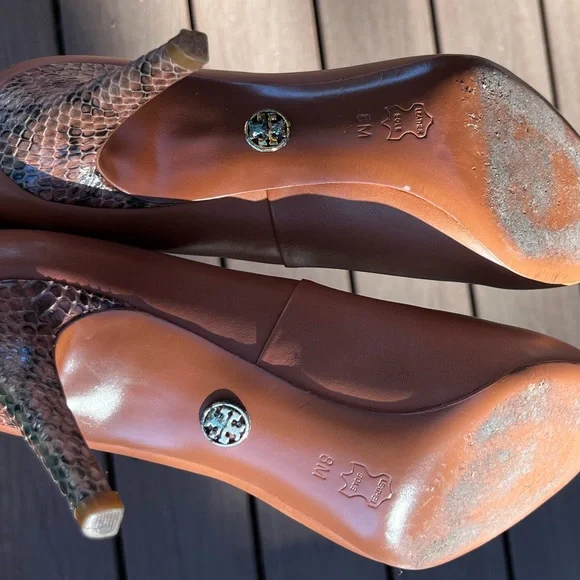 Tory Burch 🔥🔥🔥Rich Tan Leather Leopard Print accent pumps - Picture 10 of 12